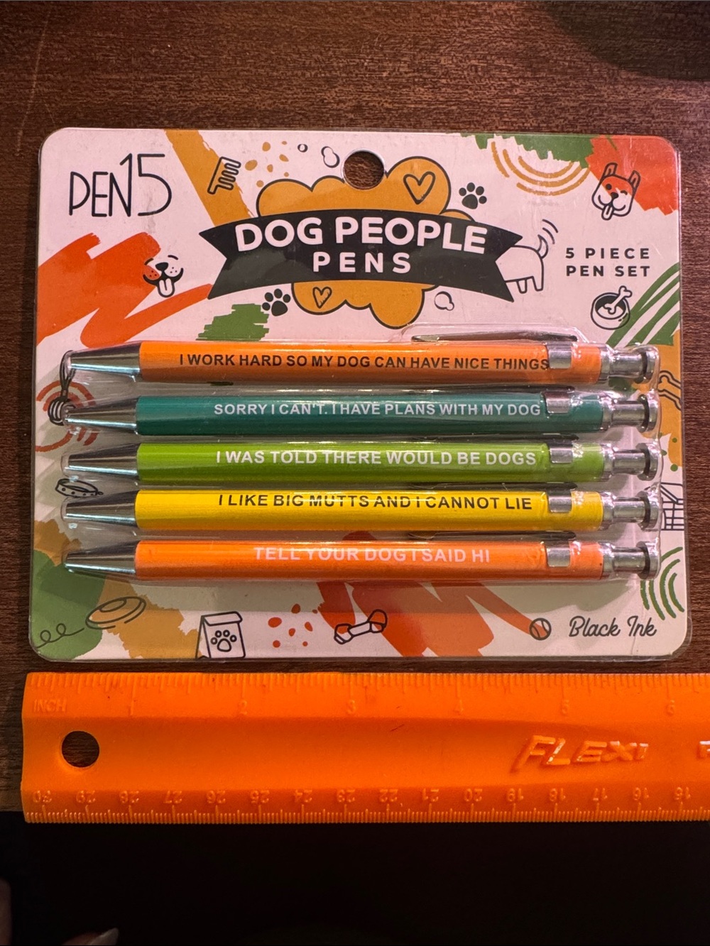 5-Piece Ballpoint Pen Set - Green, Yellow, Orange